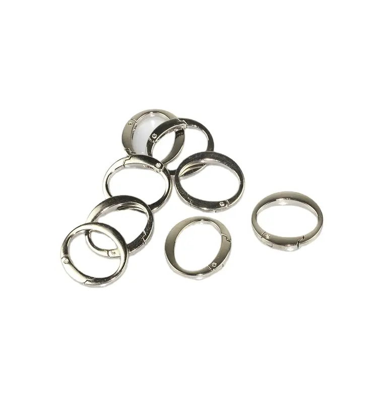 Wholesale Custom Latest Metal Zinc Alloy Spring Ring Key Ring Bag Accessory Flat Round Letter O Spring Gate Ring