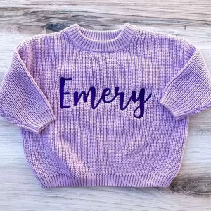 เสื้อสเวตเตอร์ถัก100% บูติค Rts เสื้อสเวตเตอร์ผ้าฝ้ายถักสีพื้นสำหรับเด็กวัยหัดเดินเสื้อสเวตเตอร์เฉพาะบุคคลสำหรับเด็ก - Product Image 2