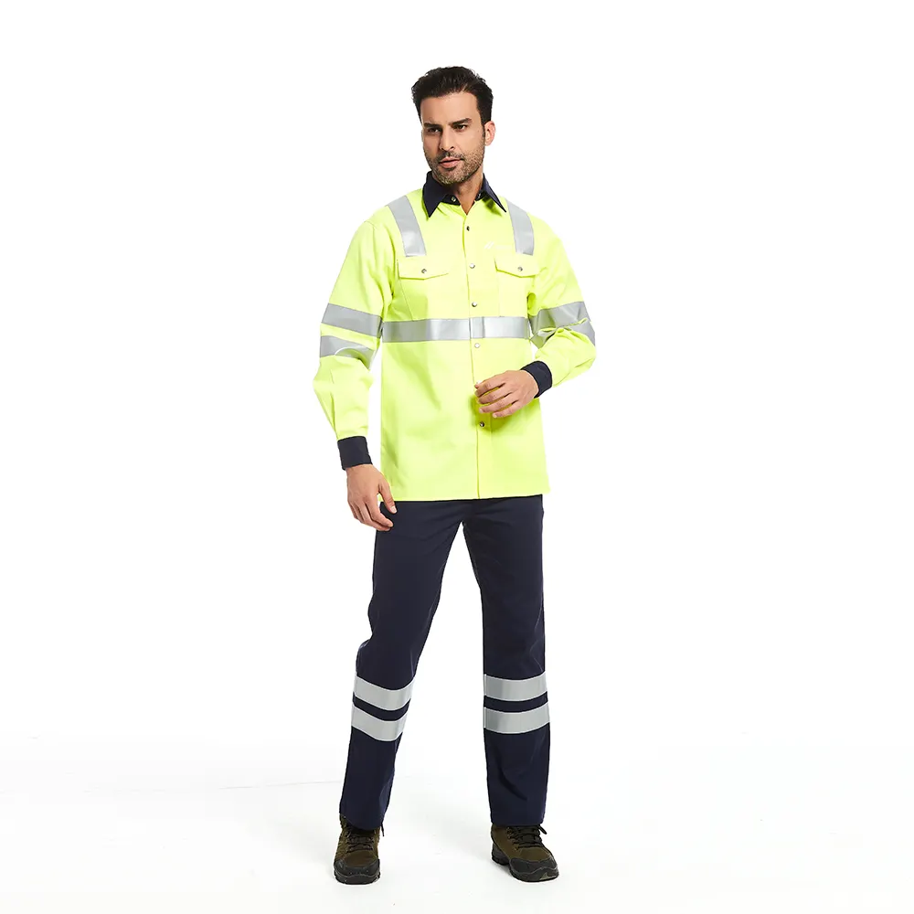 Unisex Hi Vis inşaat sahası erkekler Workwear yol güvenlik iş elbisesi seti yüksek görünürlük T-shirt pantolon