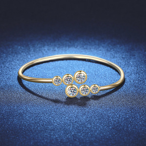 Bracelet jonc en argent sterling 925 plaqué or/argent, certifié GRA, avec moissanite de couleur D taille brillant, bijoux fins - Product Image 3