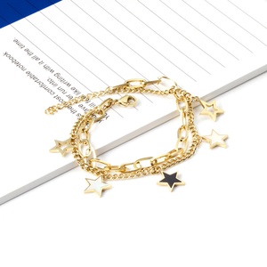Nueva Pulsera de Cadena Doble con Diseño de Estrellas de Concha en Acero Inoxidable y Oro de 14K - Product Image 3