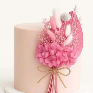 Decorazione per Torta con Fiori Secchi Rosa Boho, Pampas e Coda di Coniglio per Matrimoni Rustici, Baby Shower, Natale, Festa della Mamma - Product Image 1