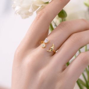 Dylam Trendy Design Fashion Crescent Moon Star Dainty Women 925 Sterling Silver Rhodium 18K Gold Plated Open <b>Adjustable</b> <b>Rings</b> - Product Image 5