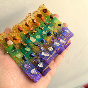 영적 치유 제품 천연 세븐 차크라 비즈 와이어 랩핑 원석 레인보우 오라 셀레나이트 스틱 완드 명상용 - Product Image 5