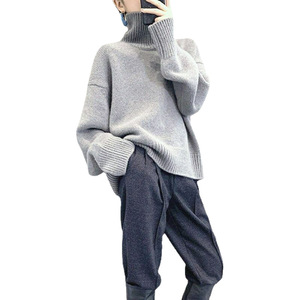 Pull-over doux à col montant pour femme, coupe ample, couleur unie, tricoté, couche de base, automne hiver 2025, gris, noir, rouge, taille unique - Product Image 5