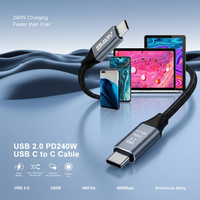 Cable de Carga USB C PD de 240W, 48V 5A, Cable de Datos Tipo C con Trenzado de Nailon USB 2.0 para Laptop, Tablet, Smartphone, Banco de Energía
