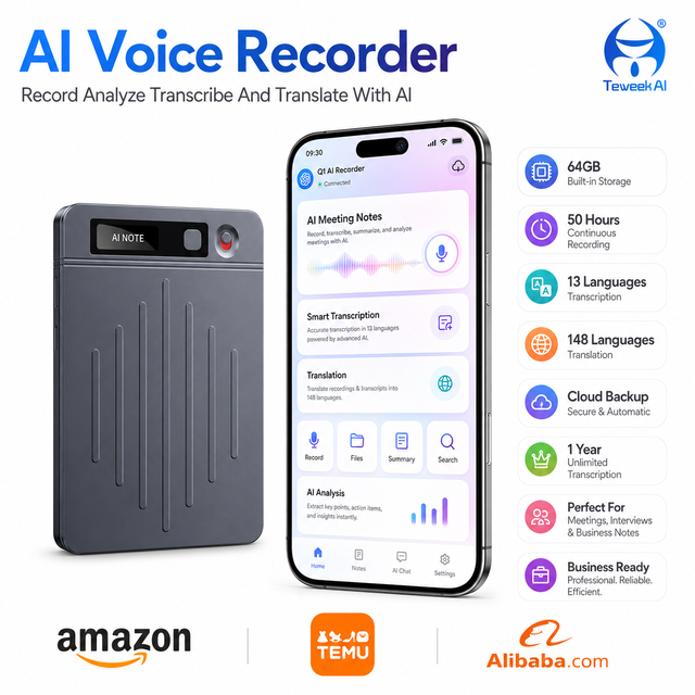 Q1 Portable AI Recording Pen 64GB WAV Magnetic Attachment One Click Capture 1536Kbps Audio ChatGPT Meeting Interview Recorder