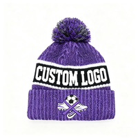Bonnet d'hiver en tricot personnalisé avec logo et pompon, pour équipes de football et sports, bonnet à revers chaud et doux