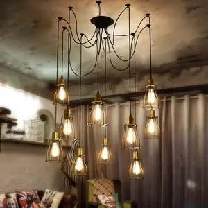 Retro Loft Industrial Style Bar Mannet Coffee Restaurant Clothing Store Chandelier Sky Female Loose Flower Iron Cage Lamps
