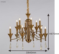 Lustre en cristal rétro en fer pour la décoration de la maison, style simple, chrome, 6+6 têtes, produits d'éclairage