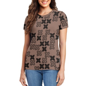 Impression à la demande Vêtements décontractés Personnalisation Tissus hawaïens Imprimés de mode T-<span class=keywords><strong>shirt</strong></span> à <span class=keywords><strong>col</strong></span> <span class=keywords><strong>rond</strong></span> respirant pour femmes - Product Image 3