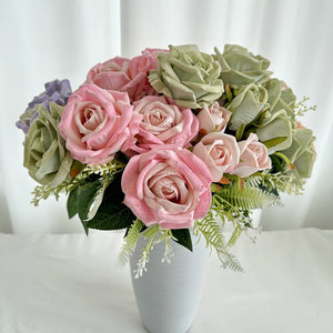Rosas artificiales de crema, diez cabezas, flores de rosa realistas para decoración de bodas, accesorios de fotografía, tela de terciopelo - Product Image 4