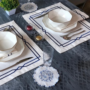 Personalized Modern Embroidered Lines Washed Flax Pure <b>Table</b> Placemat 45*45cm Custom 100% <b>Cloth</b> <b>Linen</b> Napkins Placemat - Product Image 3