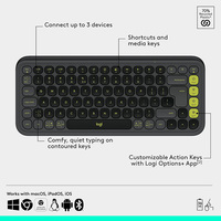 Logitech Set Keyboard dan Mouse nirkabel Bluetooth, Set Keyboard nirkabel Kombo grafit ICON POP ikon kombo