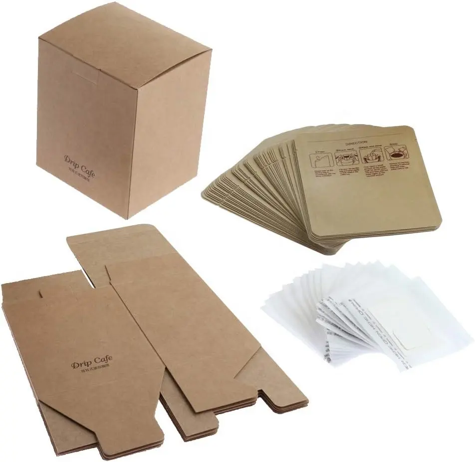 Cailyn - Caixa de papel para presente, sacola de papel dobrável para pequenas empresas, portátil descartável para pendurar, filtro de chá e café por gotejamento