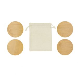 Juego de Posavasos de Bambú Grabados con Láser, 4 Posavasos de Diseño Moderno, Accesorios Sostenibles para Fiestas, Bolsa de Algodón y Cierre con Cordón - Product Image 1