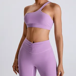 Vêtements de sport de gymnastique pour femmes Soutien-gorge de sport à une épaule Leggings d'entraînement de <span class=keywords><strong>compression</strong></span> Ensemble de yoga - Product Image 1