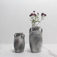 Vase d'art en céramique émaillée de style rustique Janpandi avec deux poignées, accessoires de décoration pour la maison et le salon, usine de céramique