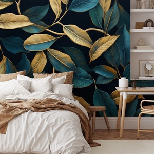 Feuilles bleues dorées papiers peints décor <span class=keywords><strong>papier</strong></span> <span class=keywords><strong>peint</strong></span> mur salon 3d - Product Image 4
