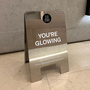 Letrero de marco personalizado, plegable de doble cara, con espejo deslizable, dorado, para acera, para publicidad exterior en la calle - Product Image 6