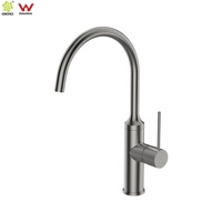 Robinet de cuisine en acier inoxydable 304, fin, avec bec pivotant, pour eau froide et chaude, design goutte d'eau