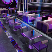 Ensemble de tables et chaises de bar commerciales illuminées pour la nuit, canapé KTV en cuir PU, formes carrées, design moderne, robuste pour restaurant
