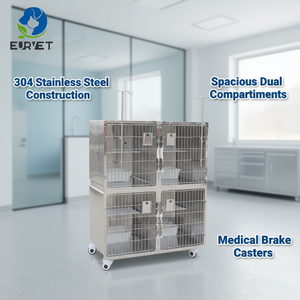 Sistema de Jaulas Modulares EURVET de 4 Espacios, Incluye Rejilla de Piso, Bandeja y Ruedas para Alojamiento y Hospitalización de Animales - Product Image 1