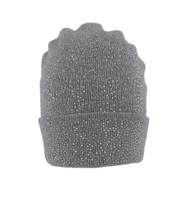 Best Supplier Gorgeous Winter Cashmere Beanie Hat With Shining Stone Adornment Customization