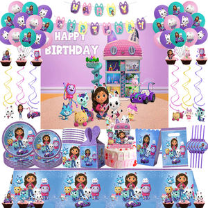 Ensemble de vaisselle jetable de chat de dessin animé <span class=keywords><strong>Gabby</strong></span> serviettes de tasses en papier adaptées aux enfants pour des fêtes d'enfants remise des diplômes de Thanksgiving de bébé - Product Image 1