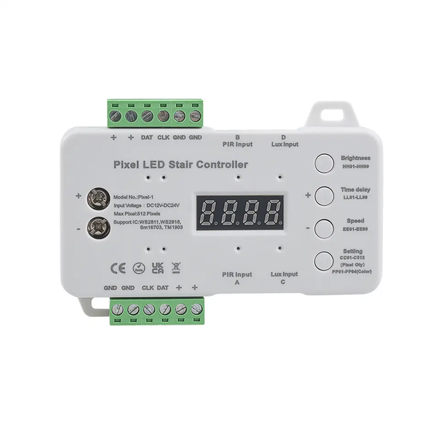 Mart Pixel Led Stair Controller With Daylight PIR Sensor for WS2811 WS2818 WS2812B Led Strip DC12-24V 512 Pixel Model Pixel-1