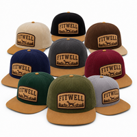 Casquette de baseball à visière plate en velours côtelé personnalisée OEM ODM avec patch brodé, fabricant de chapeaux streetwear à marque privée