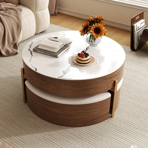 Mid-Century Modern Round <strong>Lift</strong> Tea <strong>Table</strong> Modern Simple Household Small Multi-Functional Rock Plate Storage <strong>Coffee</strong> <strong>Table</strong> - Product Image 2
