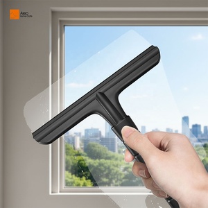 Escobilla de silicona duradera para puertas de vidrio de baño, cocina y coche, con soporte, limpiador de ventanas de una pieza, color negro - Product Image 2