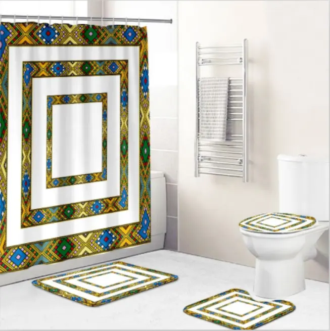 3D الرقمية سابا و تيليت الاثيوبية التقليدية تصميم الحمام بساط مجموعات مخصصة اسم العلامة التجارية الشهيرة دش الستار و الحصير