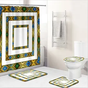 3D数字saba和telet埃塞俄比亚传统设计浴室地毯套装定制名牌浴帘和垫子