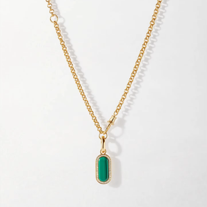 Оптовая продажа, 14K позолоченный квадратный Изумрудный Циркон, ожерелье, модные украшения с длинной цепочкой из бисера, в основном из латуни, меди - Product Image 1