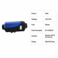 Chauffage de stationnement diesel portable 5KW 12V 24V 220V trois-en-un avec écran LCD et télécommande pour camion, camping-car, bateau, maison