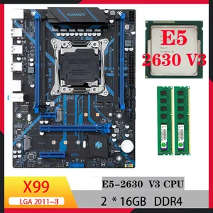 Huananzhi X99 QD4 set memori cpu, set motherboard penuh Kombo x99 pc xeon e5 2630 V3 cpu 32gb ddr4