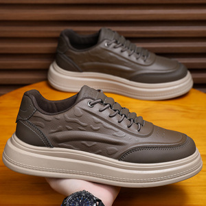 Baskets plateforme en cuir synthétique blanc pour hommes, antidérapantes, résistantes à l'usure, à lacets, style décontracté - Product Image 3