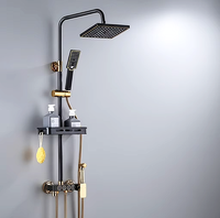 Ensemble de douche moderne noir et or pour usage domestique, en acier inoxydable, avec boutons, robinet thermostatique mural en laiton pour salle de bain