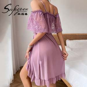 SFY-Y5136 Conjunto de Lencería Romántica Violeta con Abertura Lateral y Volantes, sin Tirantes, de Encaje, para Mujer, Talla Grande - Product Image 4