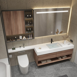 Modern floating makeup bathroom <b>vanity</b> <b>LED</b> lighted <b>mirror</b> cabinet side storage cosmetics and makeup organizer - Product Image 2