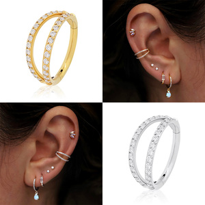 ROXI Fashion Simple Ins S925 <b>Sterling</b> <b>Silver</b> Double-layer Diamond <b>Cartilage</b> Puncture Ear Bone Nail Nose Nail Nose Ring - Product Image 6