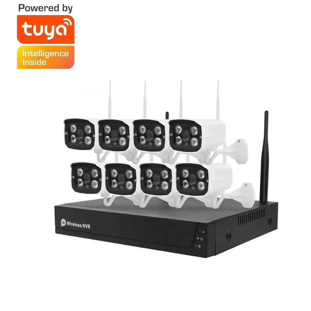 Sistem Kamera Keamanan Nirkabel CCTV 4ch 8ch Tuya, Kit Nvr Luar Ruangan 1080P 8 Saluran, Sistem Kamera Keamanan Tanpa Kabel