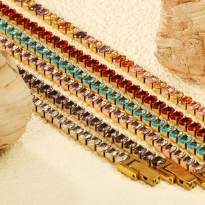 Không thấm nước bị xỉn màu miễn phí Vòng đeo tay bằng thép không gỉ thanh nhã 18K mạ vàng đầy đủ Zircon đa màu sắc quần vợt Vòng đeo tay cho phụ nữ Quà Tặng - Product Image 5