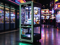 Machine à griffes commerciale avec éclairage LED néon complet, grand verre trempé, 110V 240V, à monnayeur, station d'arcade vidéo pour jouets à prix