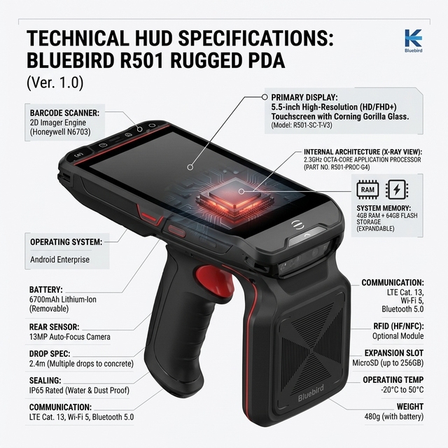 5.5 Inch Android UHF RFID Handheld Terminal with 2D Barcode Scanner, IP65 Rugged PDA for Retail Logistics Asset Tracking