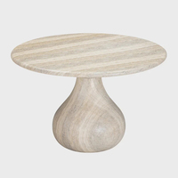 Table à manger ronde en marbre naturel de luxe Kumusi avec base ronde en travertin