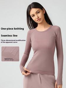 Nouveau haut de yoga à manches longues pour femmes col rond coupe ajustée sport extensible course haut de fitness D19083 <span class=keywords><strong>avec</strong></span> logo design sans couture avant - Product Image 6