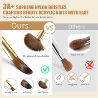 Nouveau Pinceau à ongles professionnel pour manucure et gel, à pointe en cristal, avec poils en nylon et 5% Kolinsky, manche en bois, pour nail art